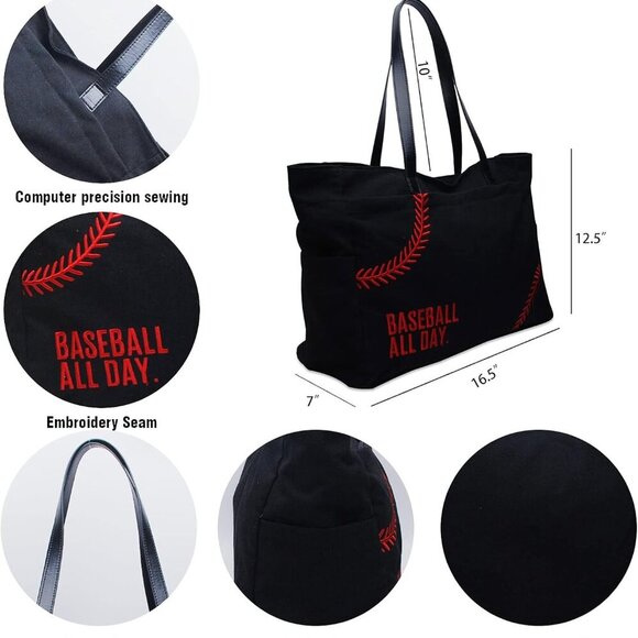 Woman Baseball Tote Handbag Large Oversize Casual Canvas Sports Mom Beach Travel - Picture 5 of 7